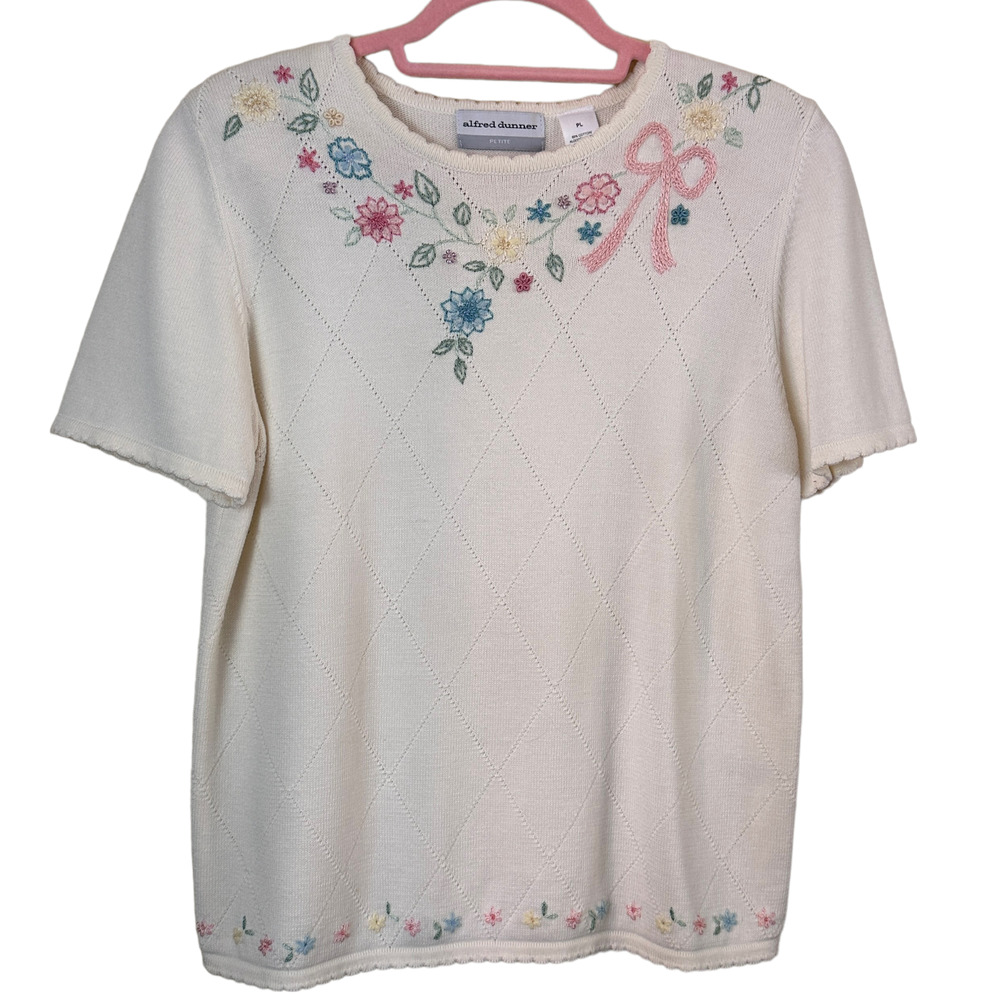 Vintage 1980's Alfred Dunner Floral Embroidered Sweater Size PL